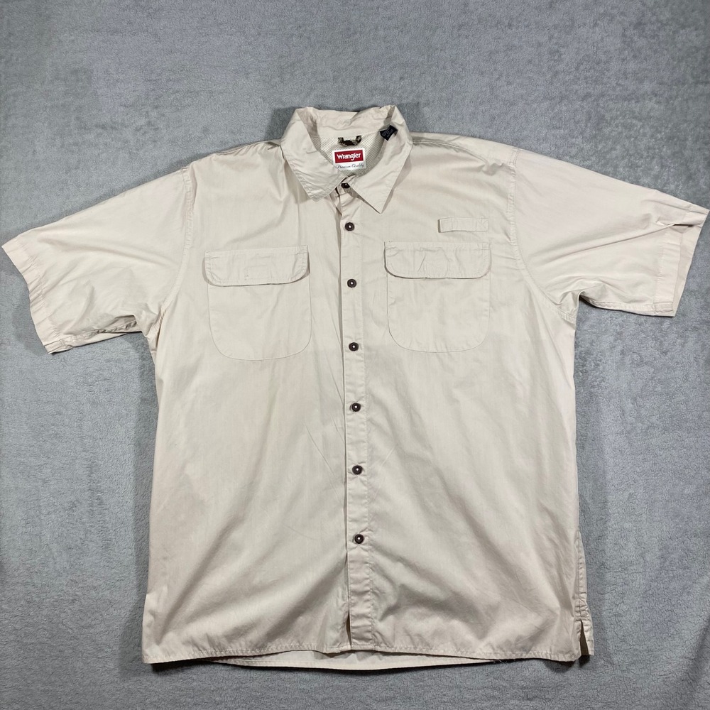 Wrangler Button Down Shirt Mens‎ XL Beige Short Sleeve Utility NSB2EKT